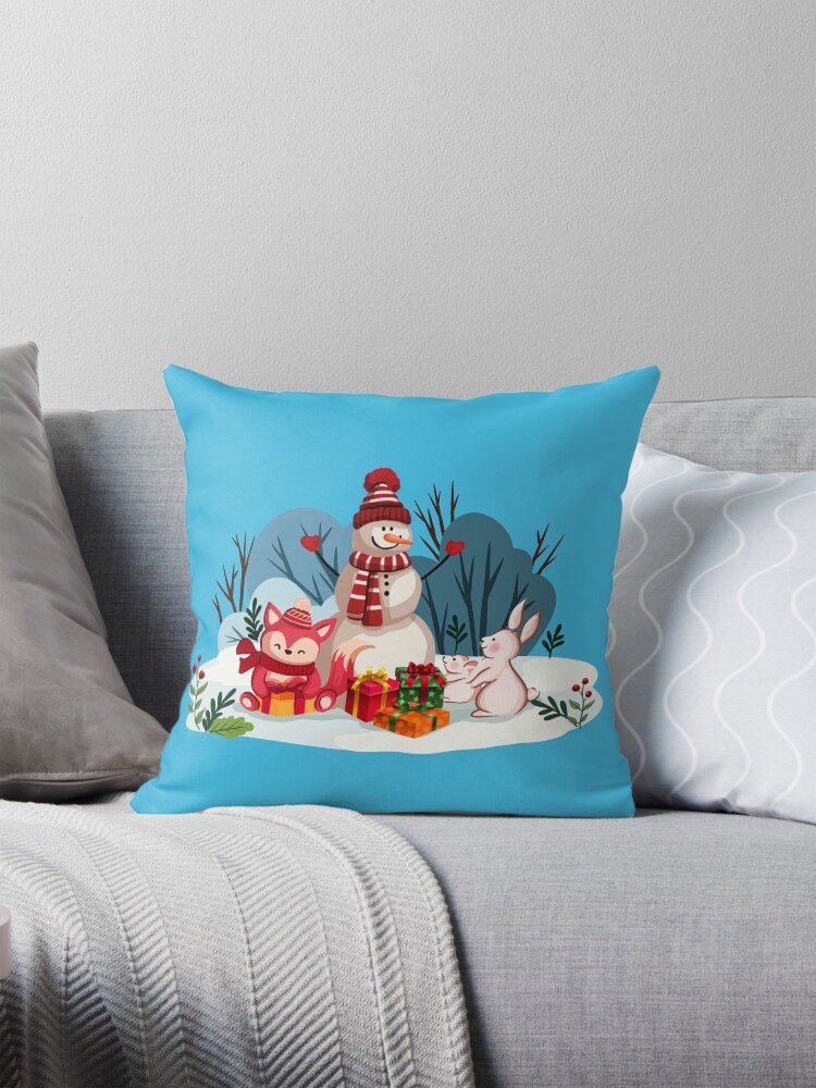 Thumbnail 1 of 4, Pillow, Christmas Snowman And His Furry Friends-White Christmas™ designed and sold by TeelieTurner.