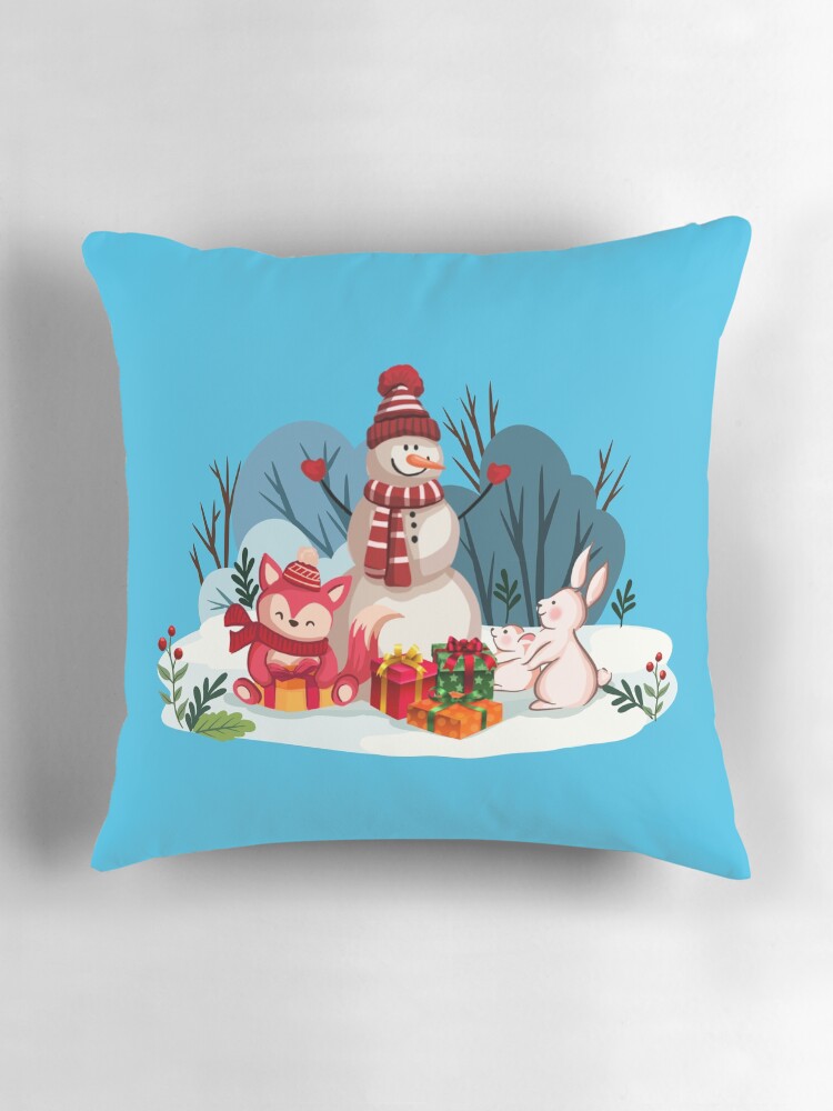 Thumbnail 3 of 4, Pillow, Christmas Snowman And His Furry Friends-White Christmas™ designed and sold by TeelieTurner.
