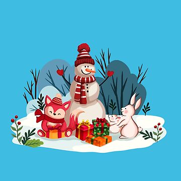 Artwork thumbnail, Christmas Snowman And His Furry Friends-White Christmas™ by TeelieTurner