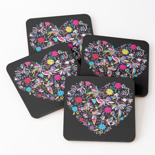 Item preview, Otomí mexican heart embroidery colorful traditional print flowers and animals interior design designed and sold by T-Mex.