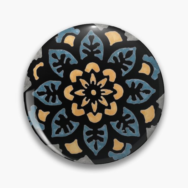 Item preview, Azul gris y amarillo mandala floral sobre negro designed and sold by Melissa Renee.