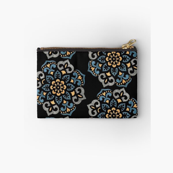 Item preview, Azul gris y amarillo mandala floral sobre negro designed and sold by Melissa Renee.