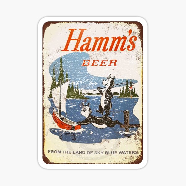 Hamms Beer Bear Vintage Retro Minnesota Sky Blue Waters Distressed Sticker