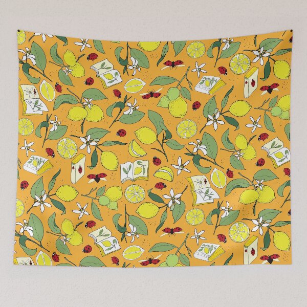 Item preview, lemons, books and ladybugs - orange designed and sold by kobyakov.