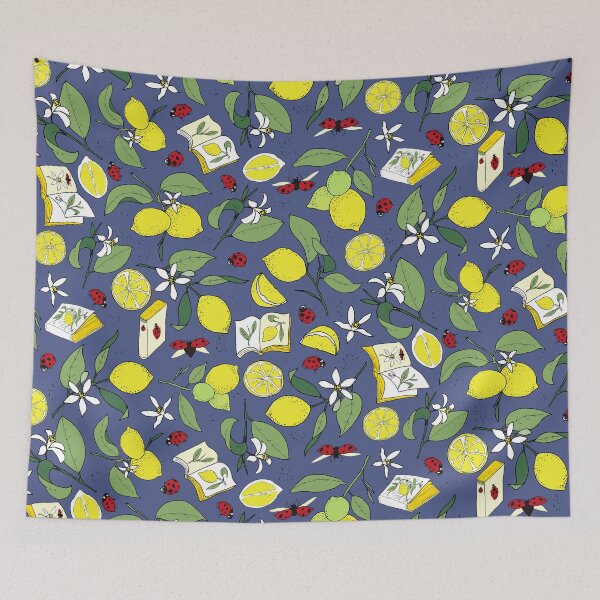Item preview, lemons, books and ladybugs on steel gray designed and sold by kobyakov.
