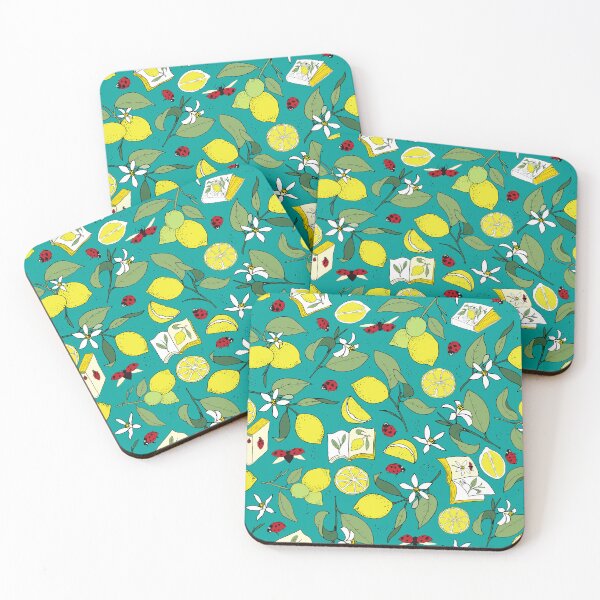 Item preview, lemons, books and ladybugs on teal designed and sold by kobyakov.