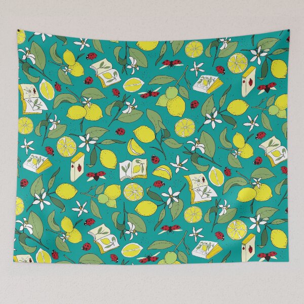 Item preview, lemons, books and ladybugs on teal designed and sold by kobyakov.