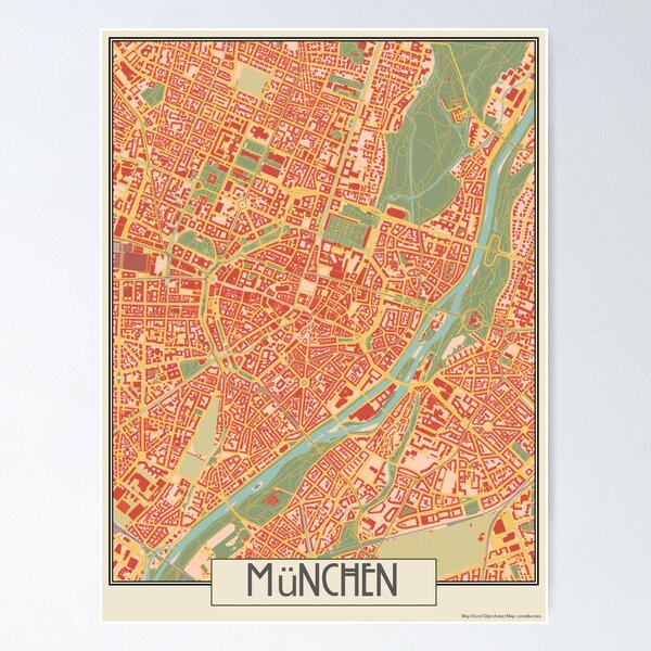 Item preview, Retro Style Map of Munich designed and sold by ArtNouveauMaps.