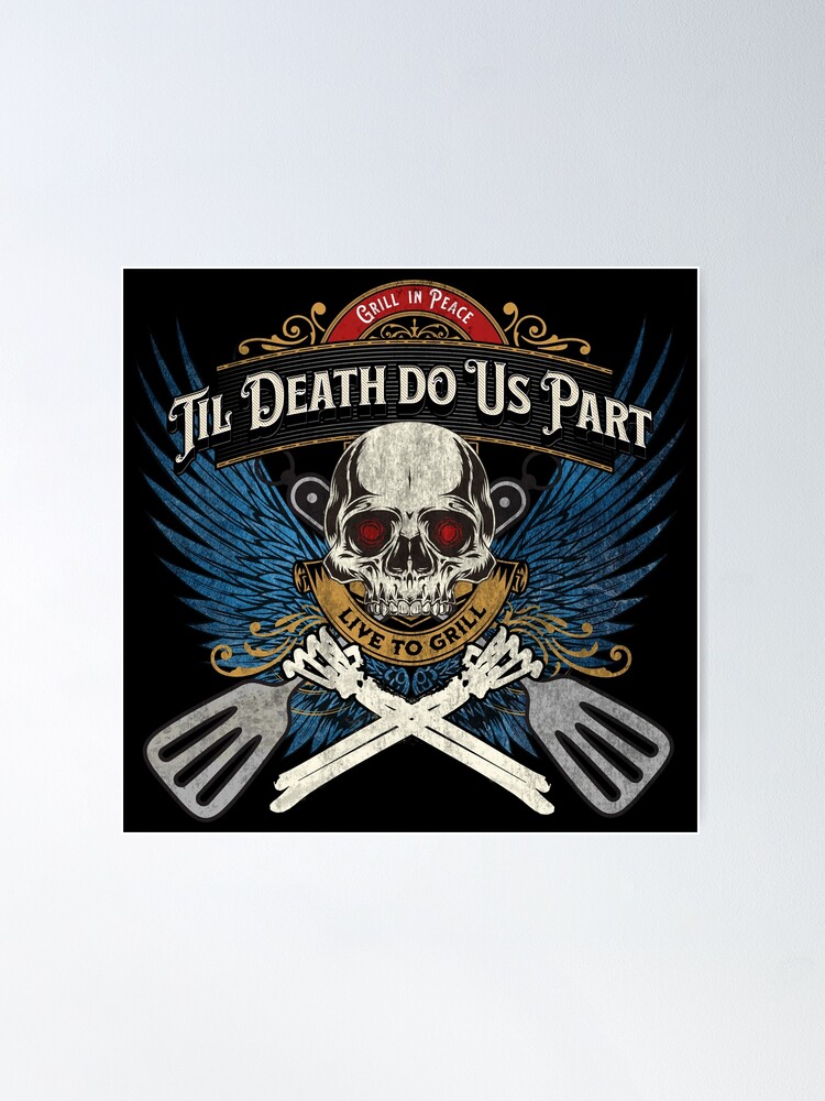 Poster, Grill in Peace - Live to Grill - Blue Wings - Skull & Crossed Bones designed and sold by futureimaging