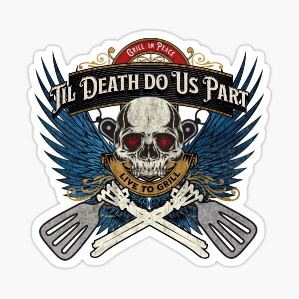 Grill in Peace - Live to Grill - Blue Wings - Skull & Crossed Bones Sticker