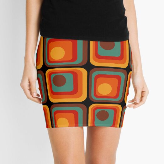 Retro Geometric Gradient Square and Circle Pattern 222 Mini Skirt