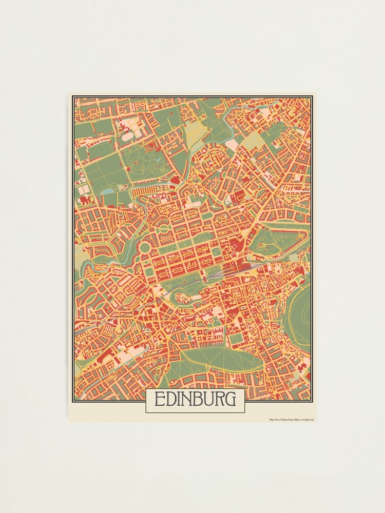 "Retro Style Map of Edinburg" Photographic Print for Sale by