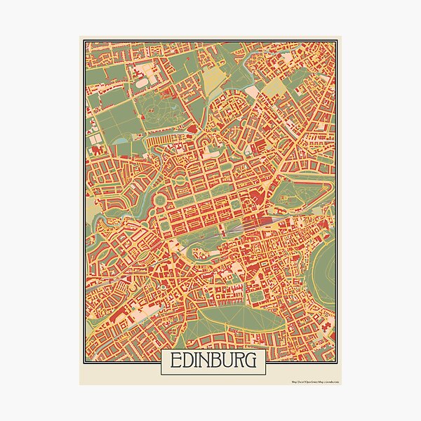 "Retro Style Map of Edinburg" Photographic Print for Sale by