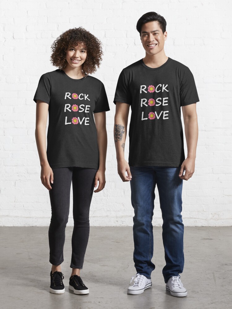 Rock, Rose, Love with pink and green flower Essential T