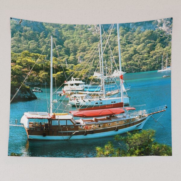 Item preview, MARITIME #11 - Anchored Boats in Cove Surrounded by Lush Hills designed and sold by DEL-Productions.