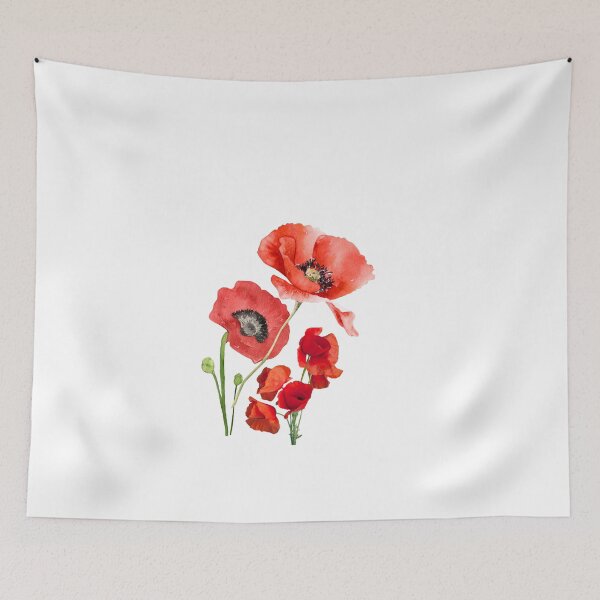 Item preview, Simple elegant red poppy watercolor artline on white designed and sold by PalomaHealing24.