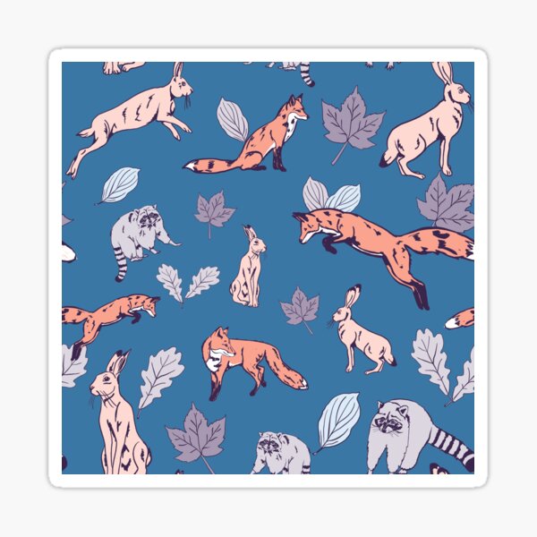 Autumn Woodland creatures in blue Sticker