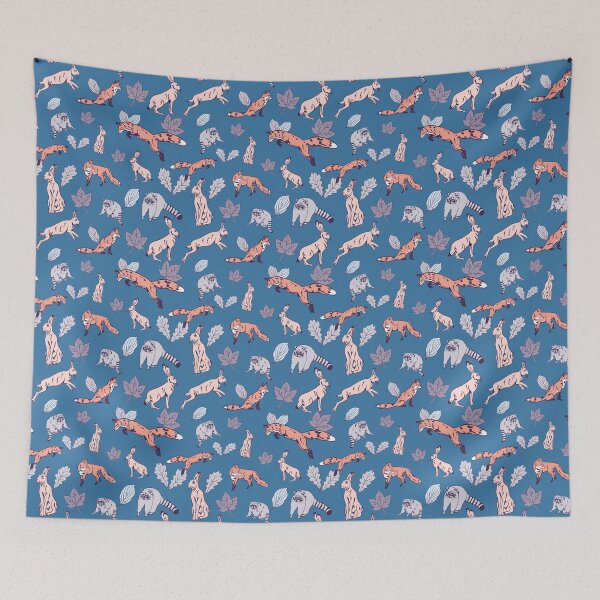 Item preview, Autumn Woodland creatures in blue designed and sold by Superdoodledo.