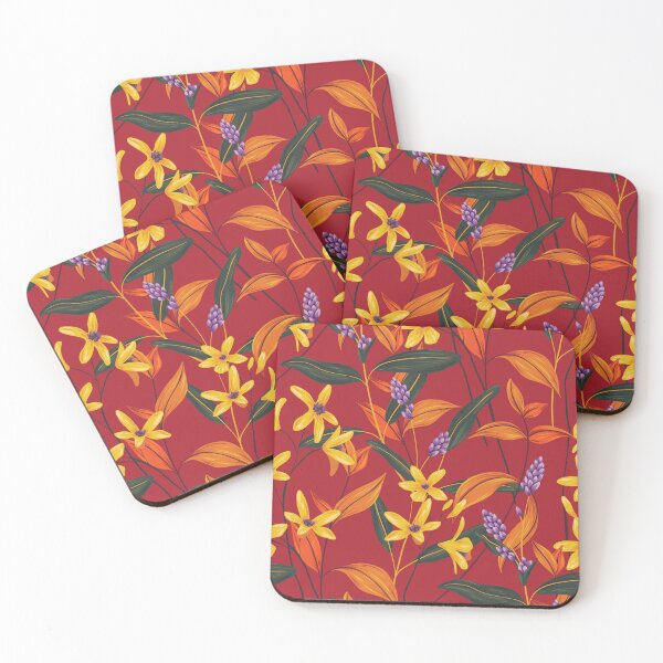 Item preview, Retro Style Flowers on Red Background designed and sold by printheavenart.