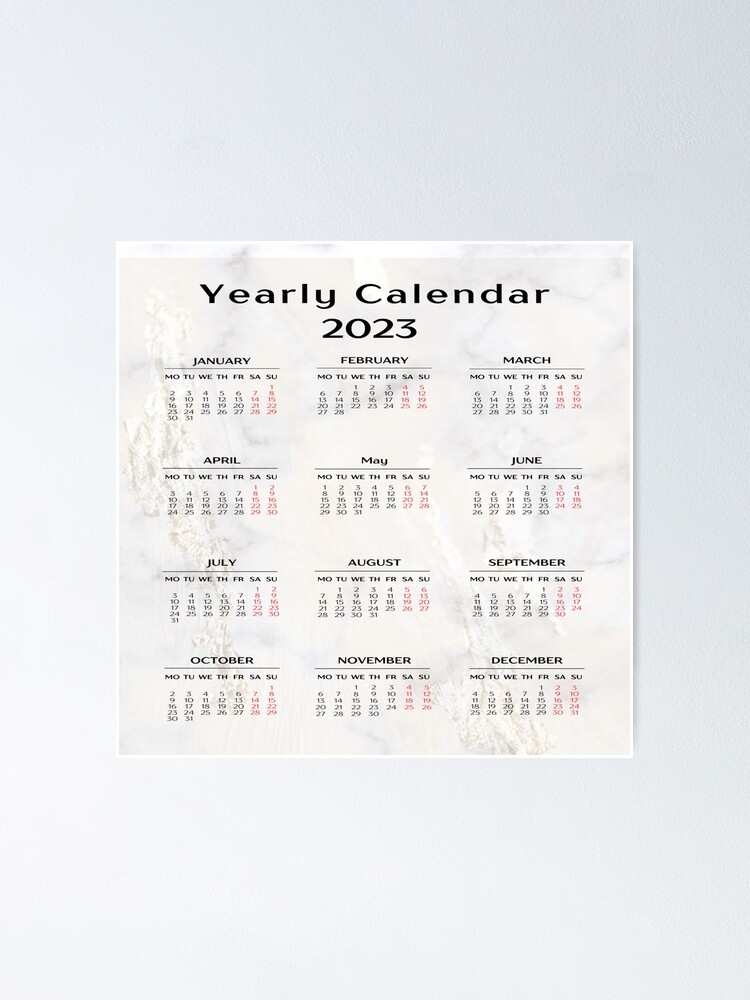 "Marble 2023 Calendar2023 Yearly Calendar" Poster for Sale by