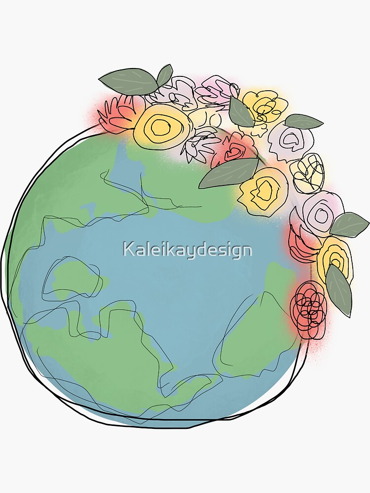 "Floral earth, earth with flowers design " Sticker for Sale by