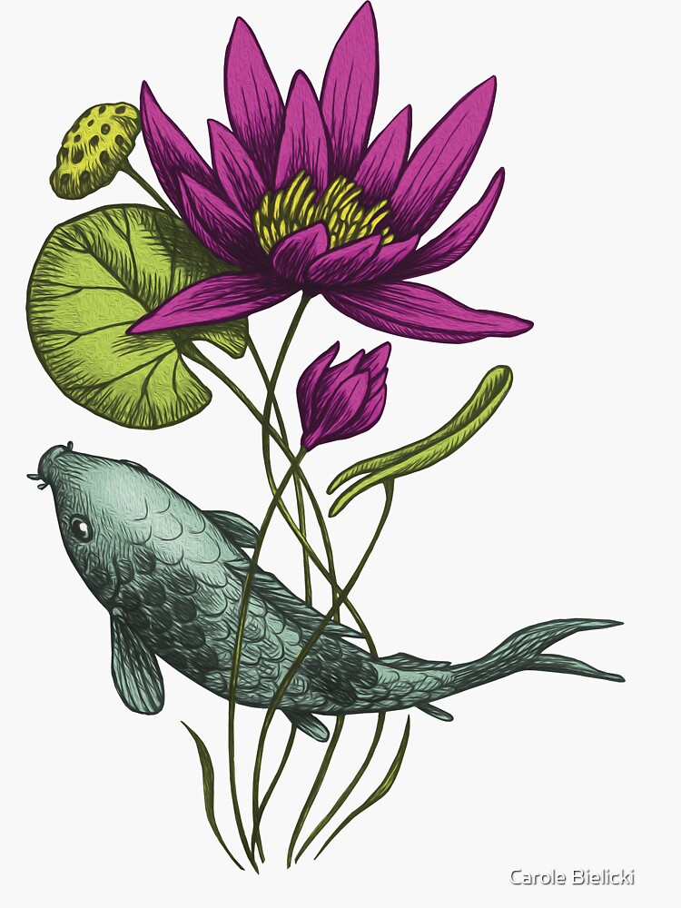 Aperçu 3 sur 3. Sticker avec l'œuvre Pink Water Lily créée et vendue par CaroleBielicki.