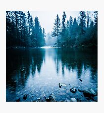 Forest Mountain Fog - Blue Lake Reflection Photographic Print