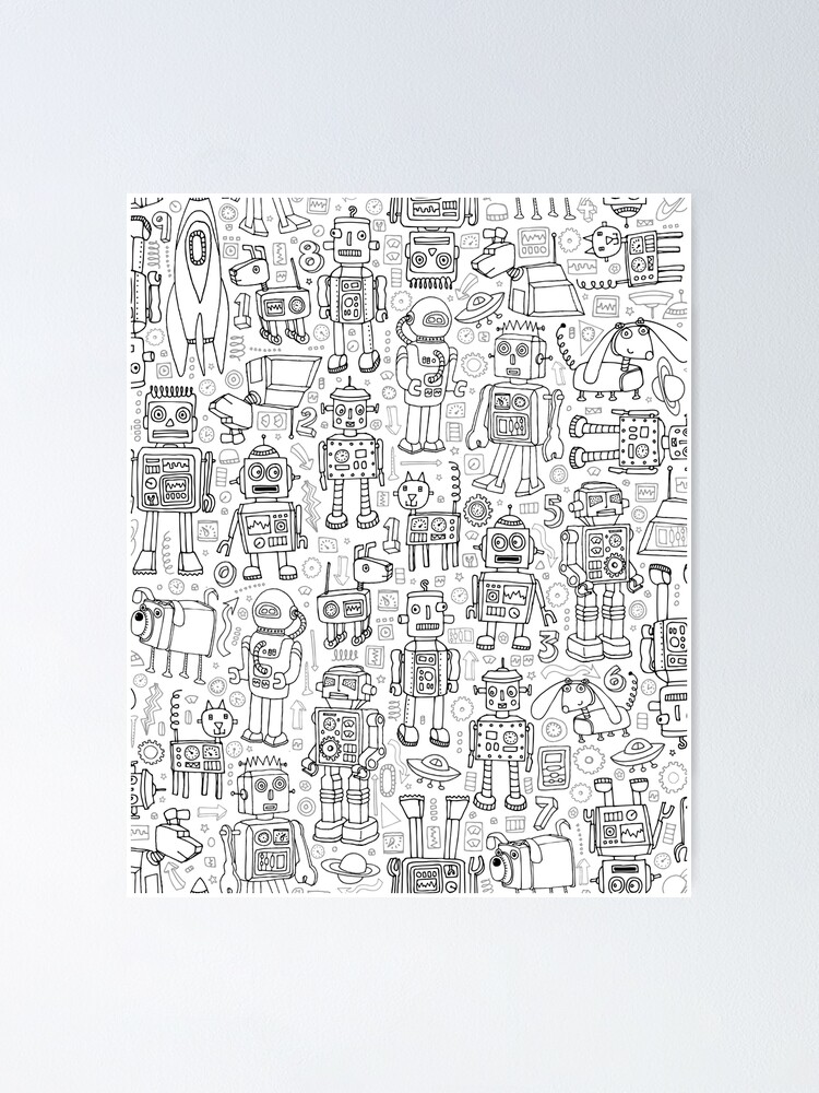 Alternate view of Robot pattern - black and white - fun pattern by Cecca Designs Poster