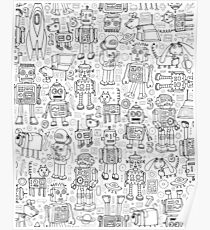 Robot pattern - black and white - fun pattern by Cecca Designs Poster