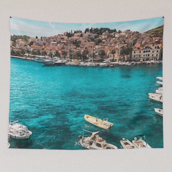 Item preview, Boats in Croatian Harbour - Watercolour Style designed and sold by WWWC2288.