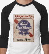Pabst Blue Ribbon Distressed Logo Men's Baseball ¾ T-Shirt