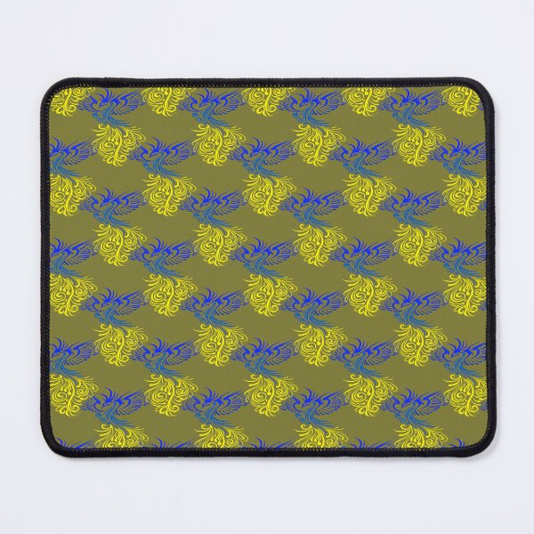 Item preview, Blue Yellow Artistic Phoenix Illustration Repeat Pattern On Khaki designed and sold by taiche.