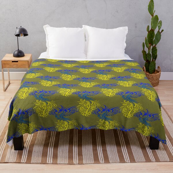Item preview, Blue Yellow Artistic Phoenix Illustration Repeat Pattern On Khaki designed and sold by taiche.