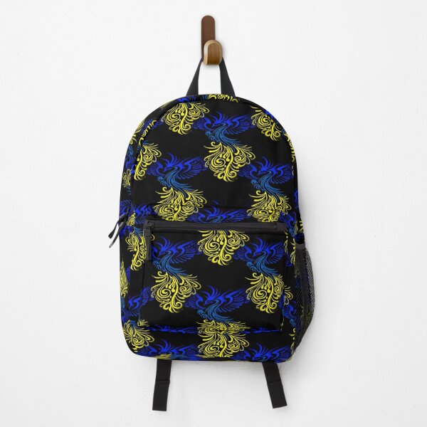Item preview, Blue Yellow Artistic Phoenix Illustration Repeat Pattern On Black designed and sold by taiche.
