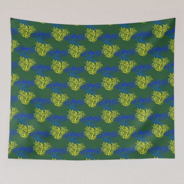 Item preview, Blue Yellow Artistic Phoenix Illustration Repeat Pattern Isolated designed and sold by taiche.