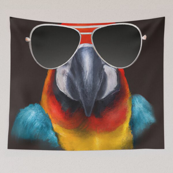 Item preview, Macaw Wearing Sunglasses Watercolor Painting designed and sold by maniacfitness.