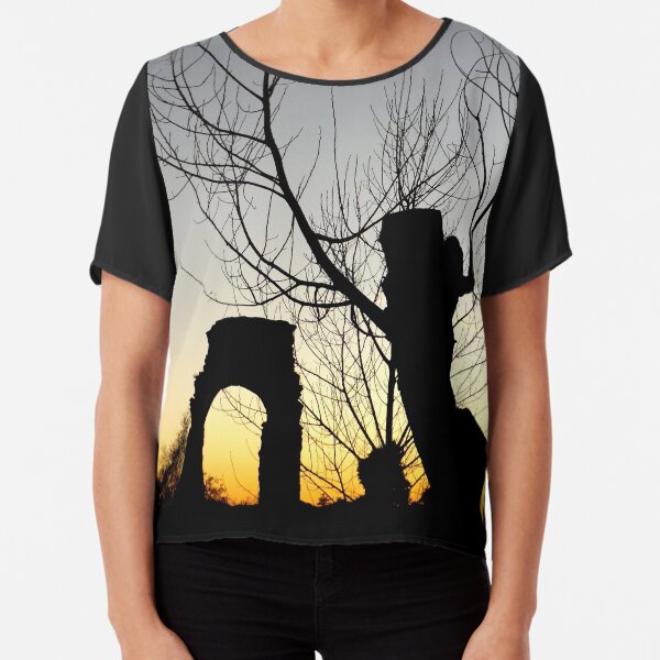 TREE AND ANCIENT RUIN AT SUNSET PHOTOGRAPHY, ITALY Chiffon Top