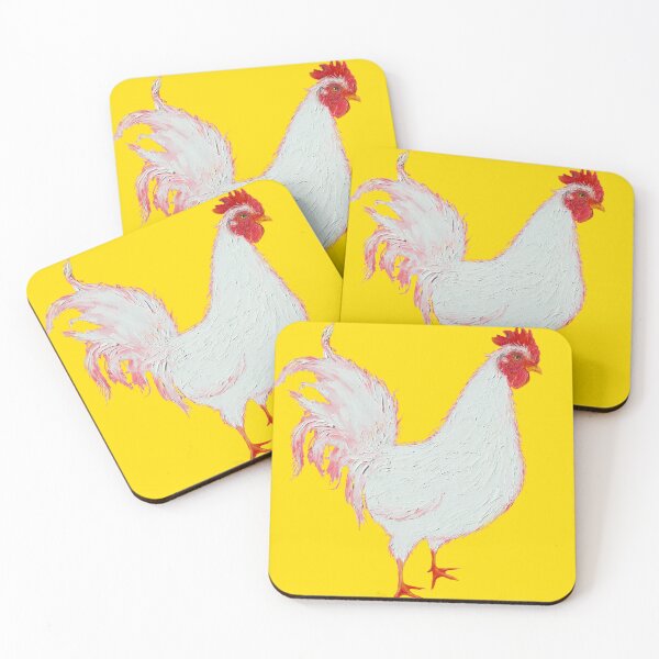 Item preview, White Rooster on yellow background designed and sold by MatsonArtDesign.