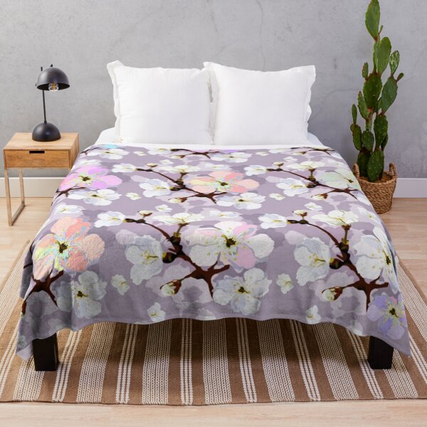 Abstract watercolor pink coral white lilac blossom floral Throw Blanket