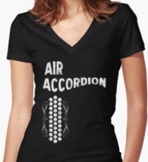Air Cool Accordion Design. Retro Music Classical Instrument Distressed Graphic Women's Fitted V-Neck T-Shirt