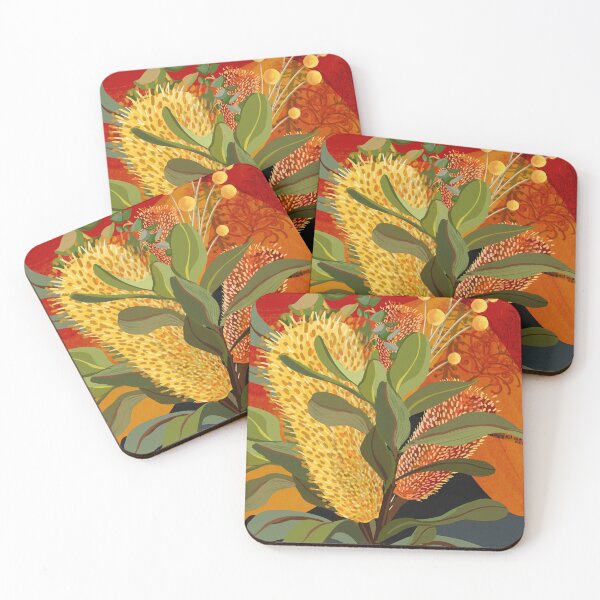 Item preview, Australian Banksia, florals, botanical, red, orange,  designed and sold by chrissyink.