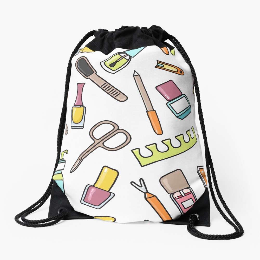Pattern of manicure and pedicure doodle equipment. Nail art Drawstring Bag