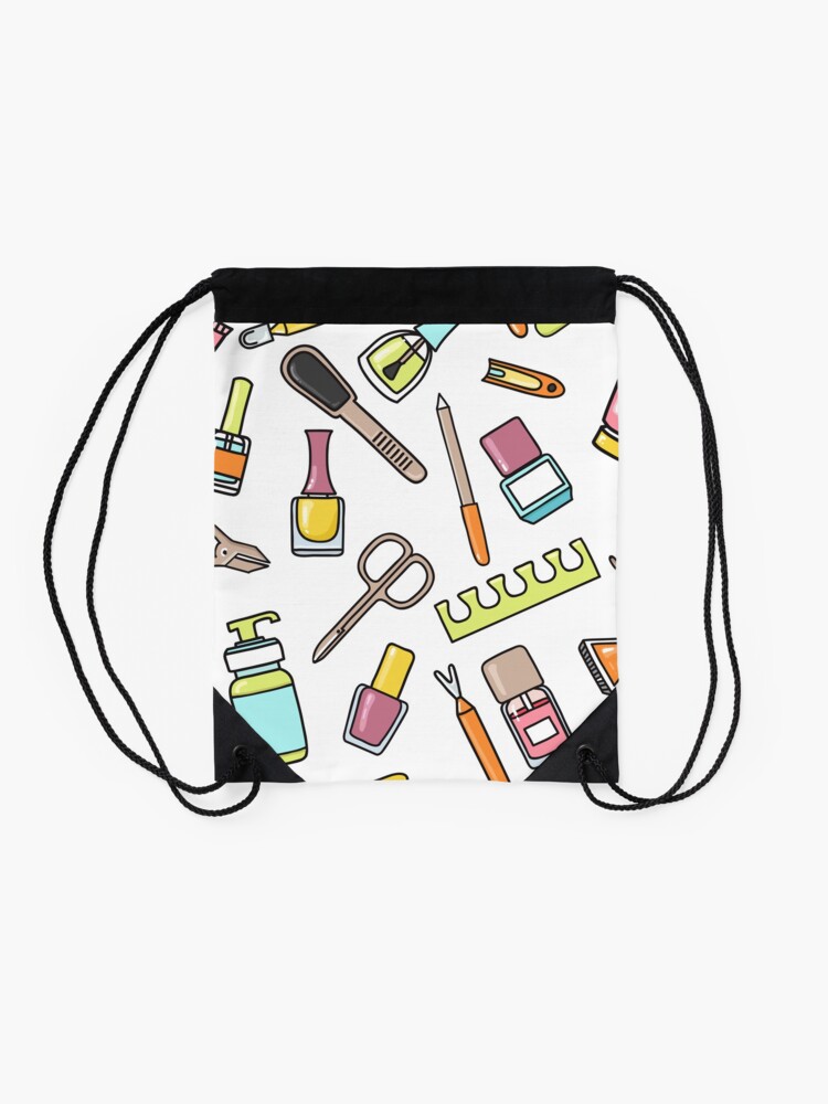 Alternate view of Pattern of manicure and pedicure doodle equipment. Nail art Drawstring Bag