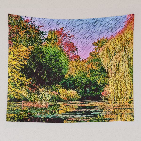 Item preview, Autumnal Garden and Lake - Trees in Fall Colors designed and sold by madtoyman.