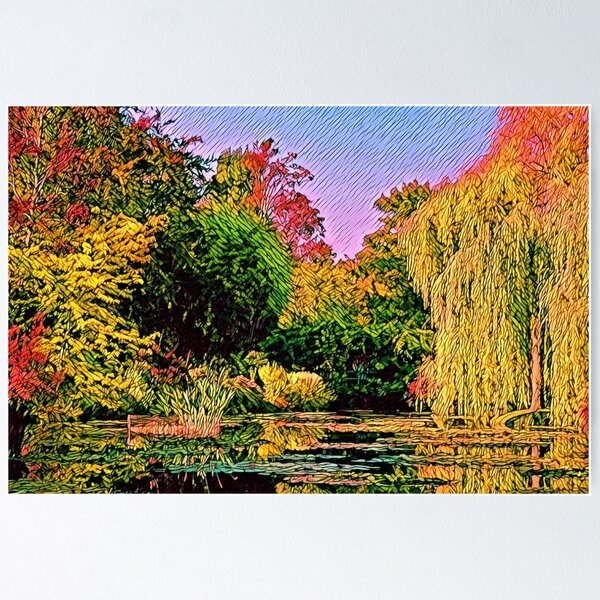 Item preview, Autumnal Garden and Lake - Trees in Fall Colors designed and sold by madtoyman.