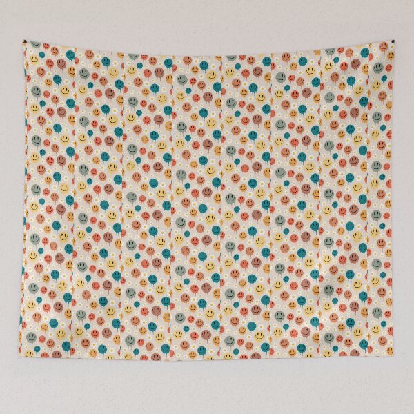 Item preview, Retro Melty Smiley Faces y Daisy Flowers designed and sold by KrisInStitches.