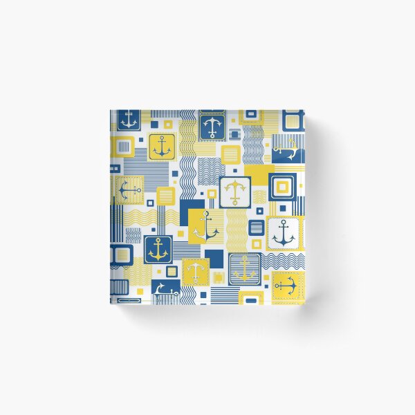 Motif nautique Bleu marine et jaune Bloc acrylique