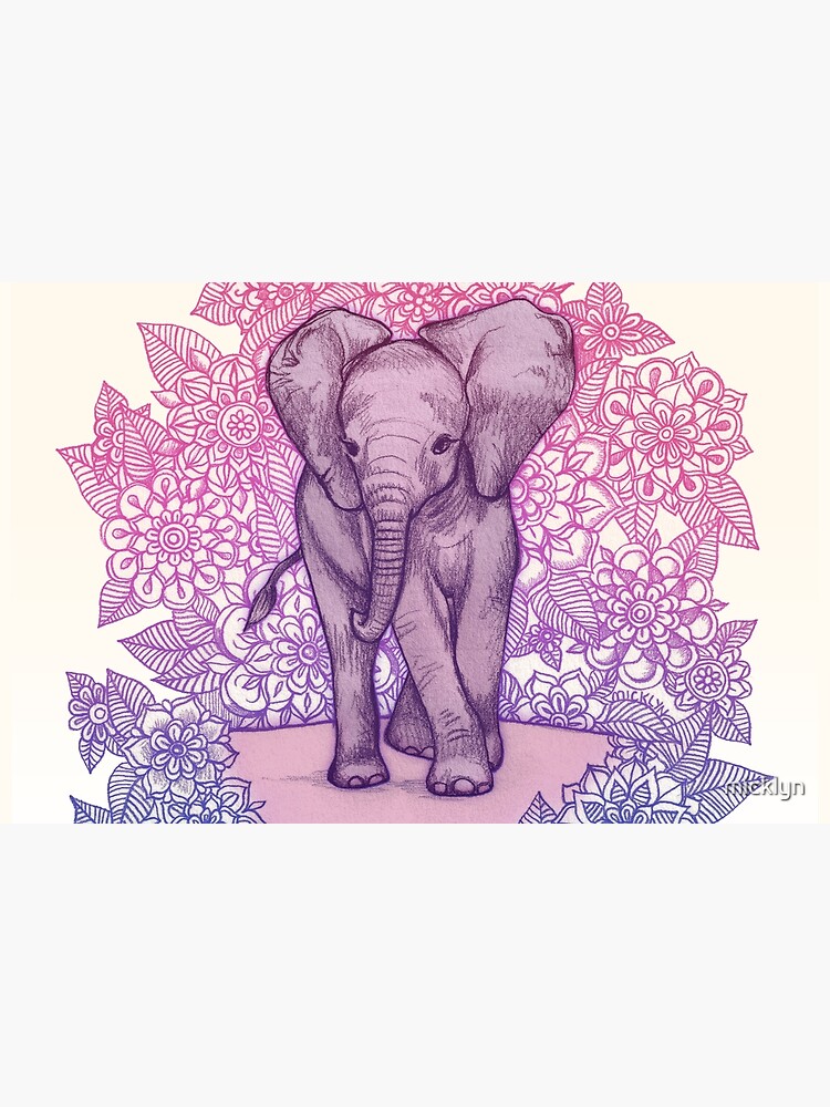 Cute Baby Elephant in pink, purple & blue