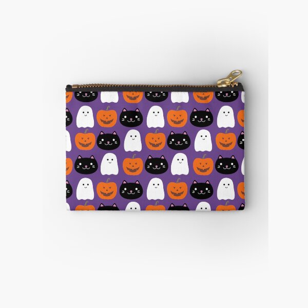 Item preview, Cat Face and Pumpkin and Ghost Pattern - Purple Background designed and sold by catladyjoy.