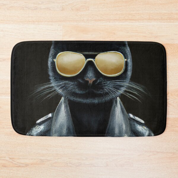 Item preview, Black Cat Wearing Sunglasses and a Leather Jacket Watercolor Painting designed and sold by maniacfitness.